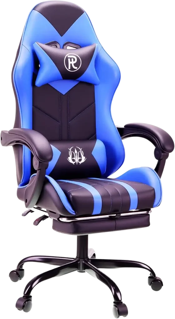 PLAY HAHA GAMING CHAIR blue ergonomic racing style swivel chair with footrest and lumbar support