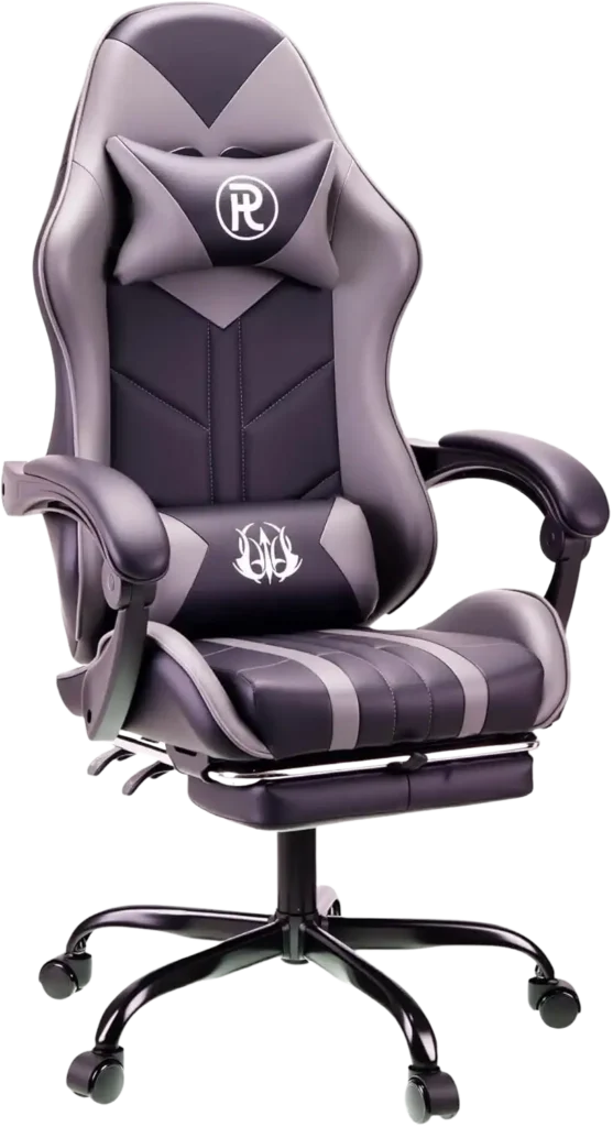 PLAY HAHA GAMING CHAIR grey ergonomic racing style swivel chair with footrest and lumbar support