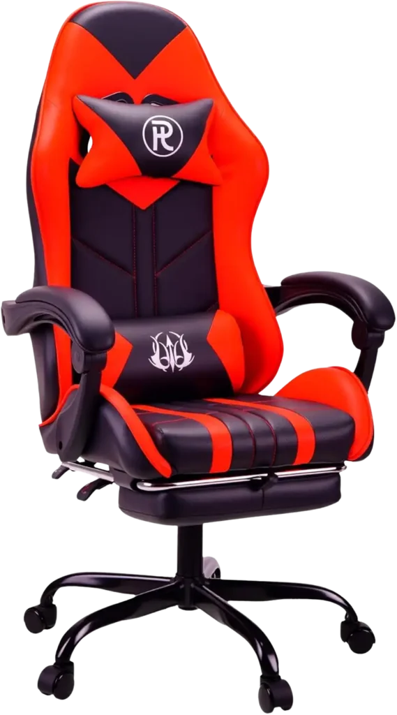 PLAY HAHA GAMING CHAIR red ergonomic racing style swivel chair with footrest and lumbar support