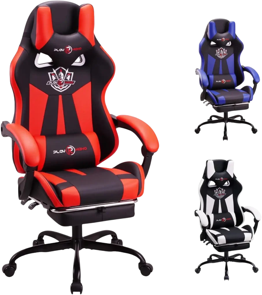 PLAY HAHA GAMING CHAIR ergonomic red PU leather recliner with footrest and lumbar support