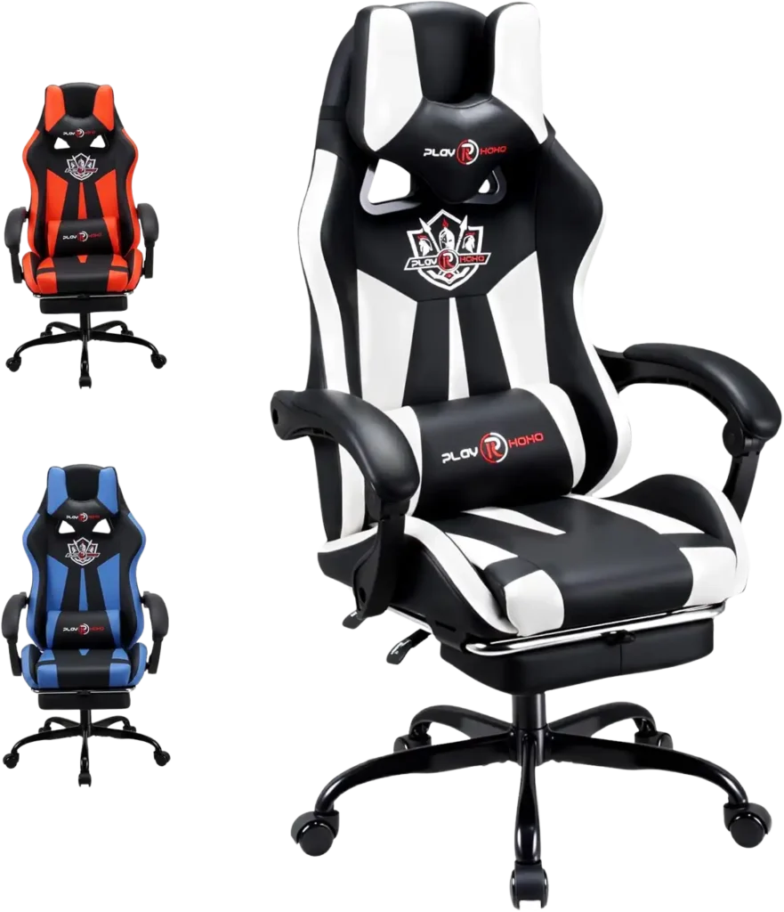 PLAY HAHA GAMING CHAIR ergonomic white PU leather recliner with footrest and lumbar support
